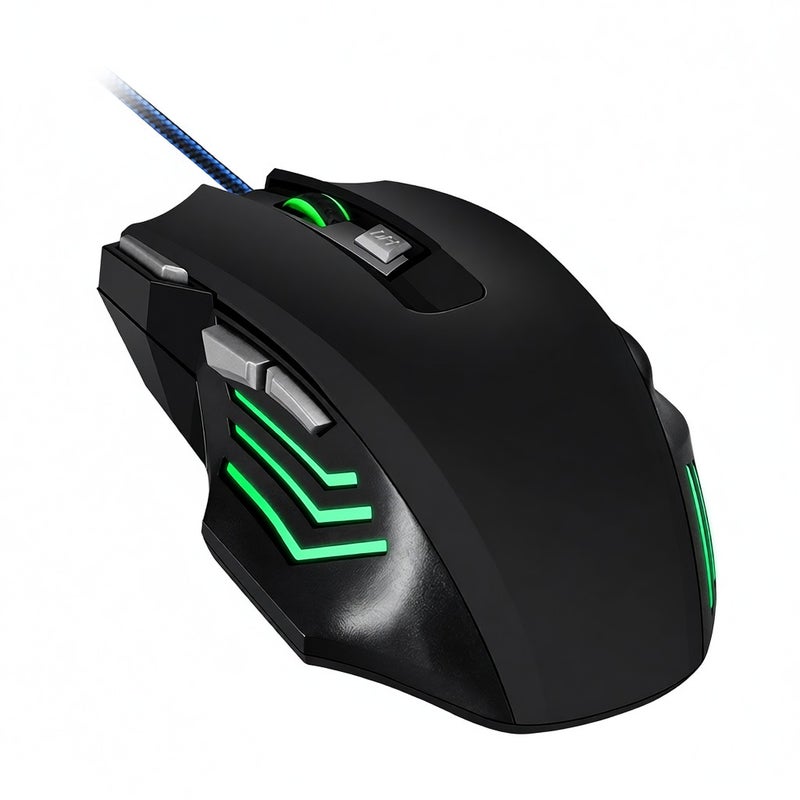 T-WOLF M1 Wired Gaming 7-color Breathing Light 800/1200/2400 3-gear Adjustable DPI Ergonomic for PC Laptop Black - Image 1
