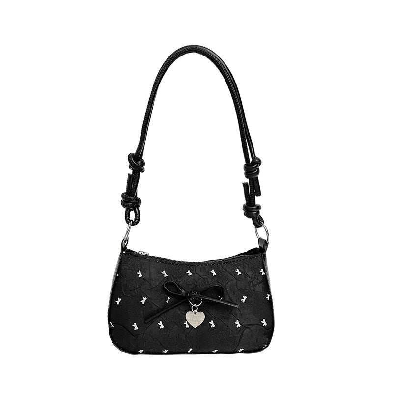 Women's Crossbody Bag Black Pink Contrast Bubble Gauze Bow - Image 5
