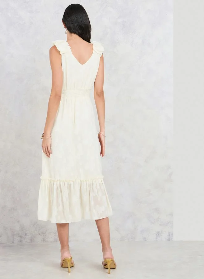 Styli Burnout Textured Smocked Detail Sleeveless Midi Dress