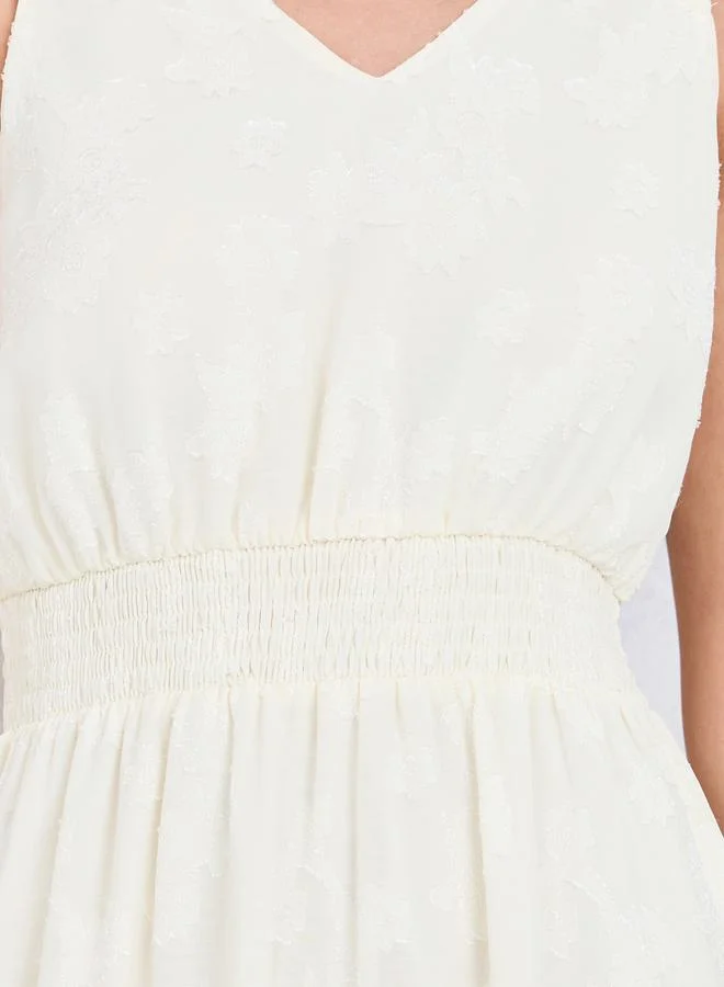 Styli Burnout Textured Smocked Detail Sleeveless Midi Dress