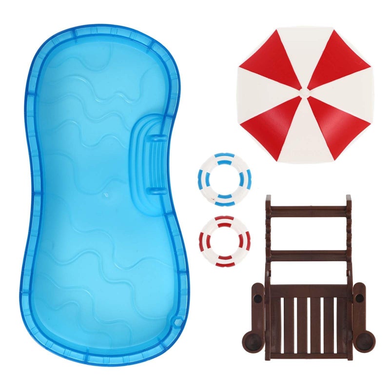 Swimming Pool Miniature Furniture Set With Umbrella Chair And Ring For Dollhouse - Image 4