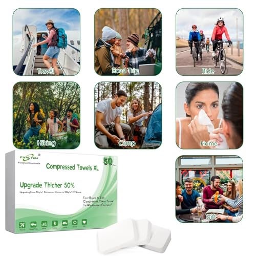 Fancyou Compressed Towel Tablets Thicken, 50 Pack Disposable Face Towel Quickly Expand with Water, Reusable Compact Washcloths 12"x9", Cotton Soft & Lint-Free Portable for Home Travel Beauty Guest - Image 5
