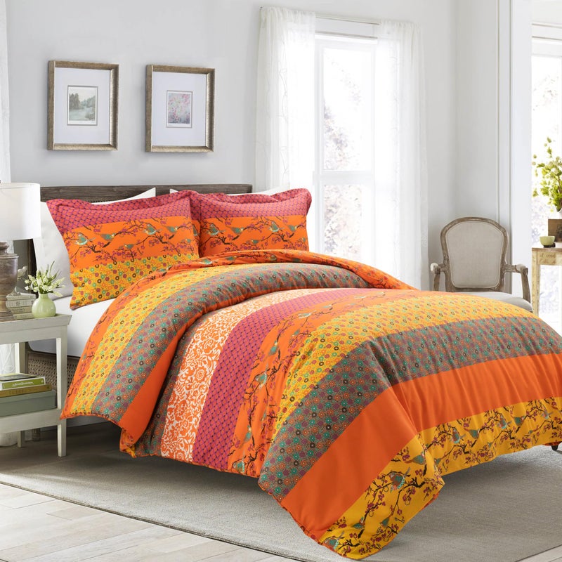 Lush Decor Royal Empire Reversible Cotton Duvet Cover Set 3 Piece Set King Tangerine Striped Bedding Set King Duvet Set Boho Decor Orange Bedding - Image 2