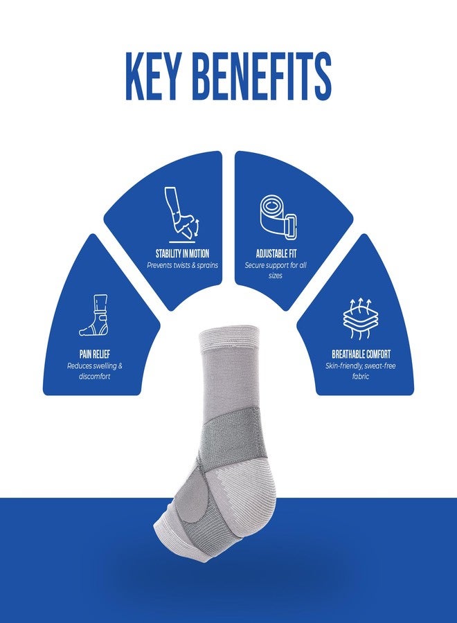 Leeford Ankle Brace & Binder for Men & Women | Adjustable Pain Relief Ankle Support Band| Foot, Heel & Ligament Protection for Sprain & Sports Grey (L) - Image 5