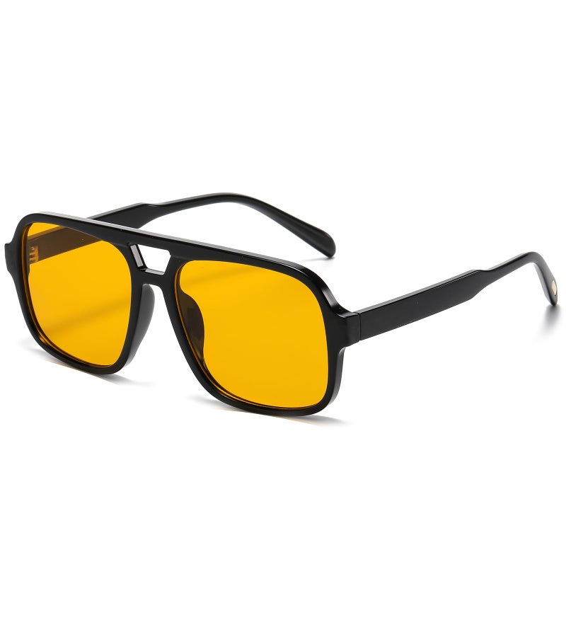 Breaksun Retro Aviator Sunglasses for Women Men Trendy Classic 70s Square Aviator Sun Glasses Vintage Shades (Black/Orange) - Image 1