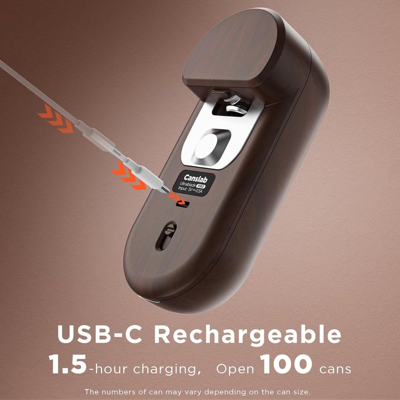 Canslab Turbo - Auto Shut Off Rechargeable Electric Can Openers - LED Battery Display USB Automatic Can Openerfor Kitchen for Seniors with Arthritis - One Touch Side Cut Can Opener Smooth Edge, Wood - Image 3