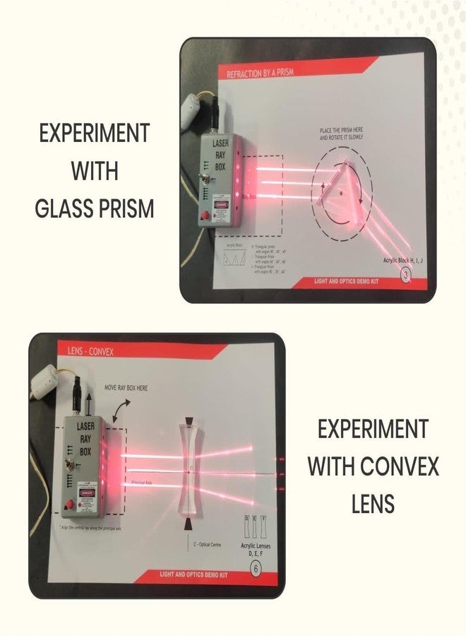 Cometek Light and Optics Class Demo Kit | 12 Acrylic Lenses, Ray Box with 5, 3 & 1 Light Beam Configuration, Practice Sheets | Ideal for Class 9-12 Physics Experiments & Learning - Image 3