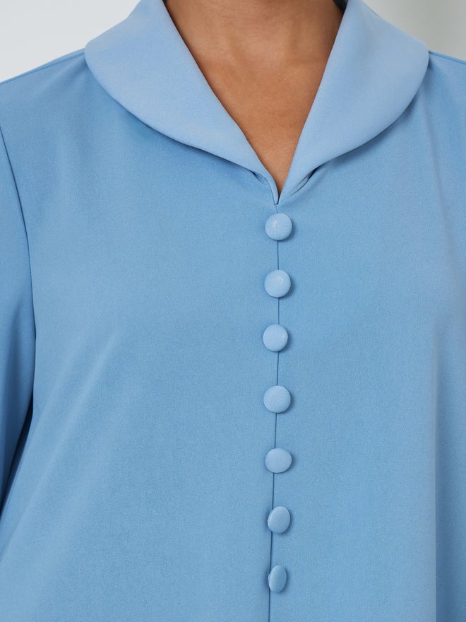 Styli Blue Slit Sleeve Jalabiya with Button Detail - Image 3