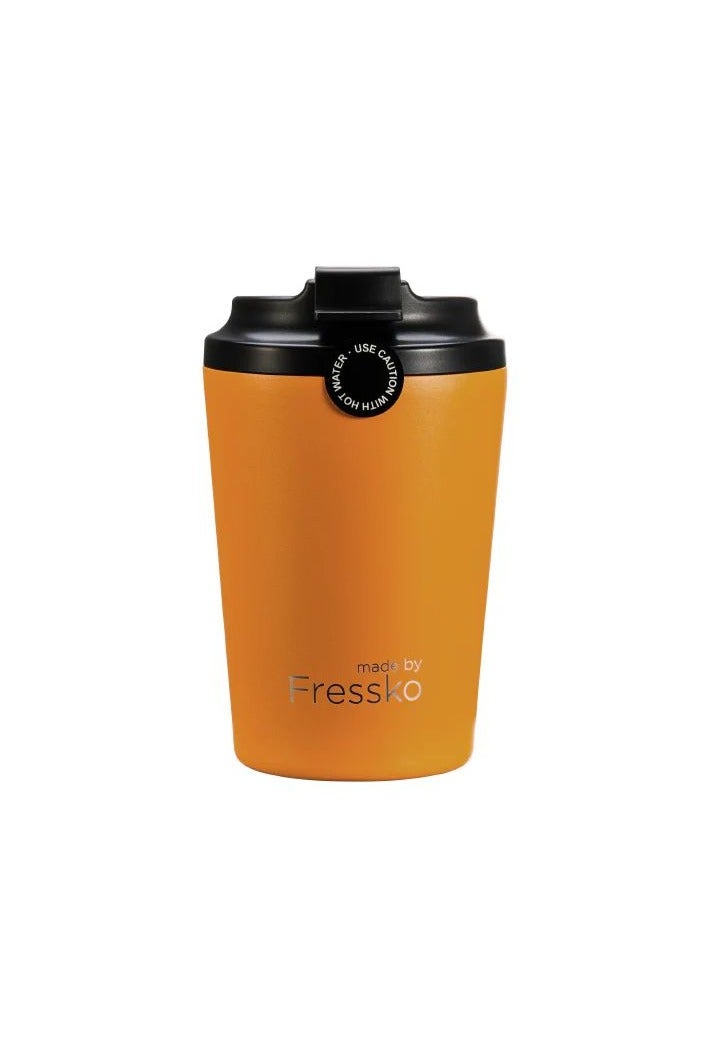 made by Fressko Fressko 8oz Ceramic Interior Cup – Bino Dune – Insulated Reusable Coffee & Tea Travel Mug – Leakproof & Eco-Friendly – Orange