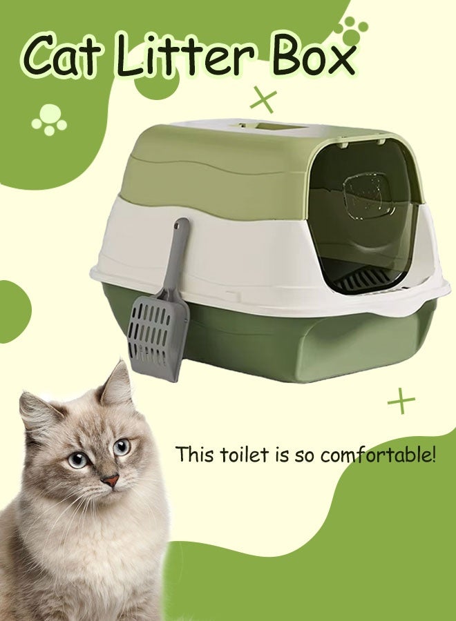 Enclosed Cat Litter Box,Big Space Cat Litter Tray With Shovel and Deodorizing Bag, XL Large High Sided Litter Box with Removable Lid, Odor Prevention, Fully Enclosed Splash Proof, Easy Cleaning, Anti-Urine Leakage for Big Cats -Green - Image 1