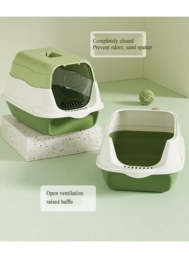 Enclosed Cat Litter Box,Big Space Cat Litter Tray With Shovel and Deodorizing Bag, XL Large High Sided Litter Box with Removable Lid, Odor Prevention, Fully Enclosed Splash Proof, Easy Cleaning, Anti-Urine Leakage for Big Cats -Green - Image 3