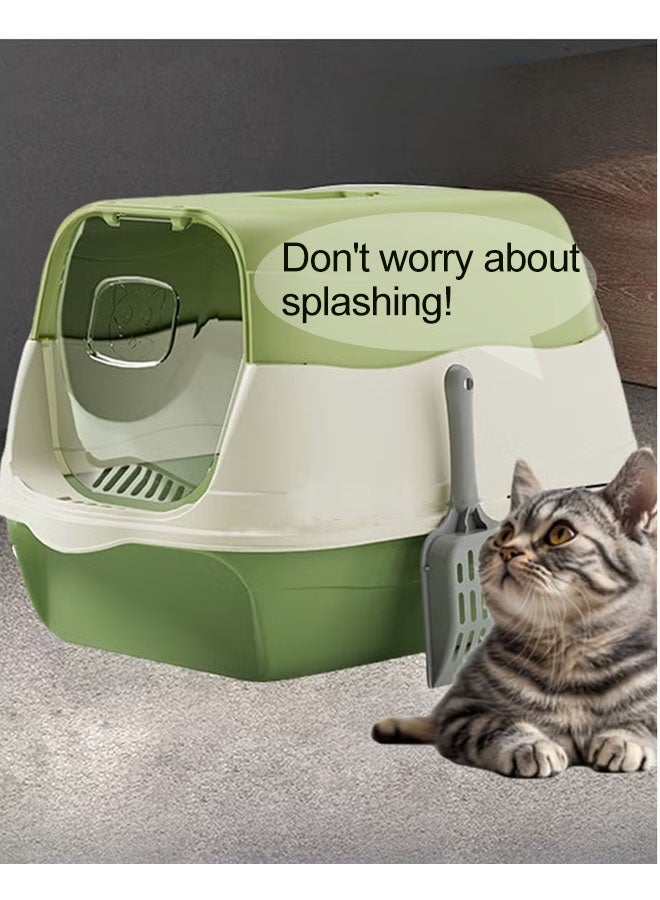 Enclosed Cat Litter Box,Big Space Cat Litter Tray With Shovel and Deodorizing Bag, XL Large High Sided Litter Box with Removable Lid, Odor Prevention, Fully Enclosed Splash Proof, Easy Cleaning, Anti-Urine Leakage for Big Cats -Green - Image 4