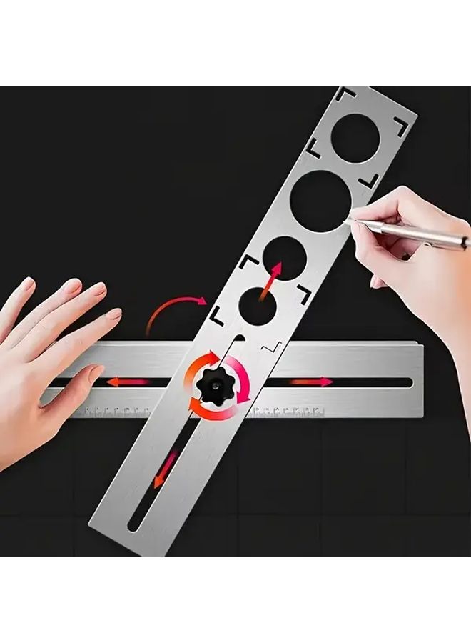 Adjustable Tile Hole Locator Tool Heavy Duty Metal Construction Precision Measuring Template Drilling Guide Multi Angle Positioning Durable Alloy Punch Instrument Ceramic Tile Installation Professional Projects Silvery - Image 1
