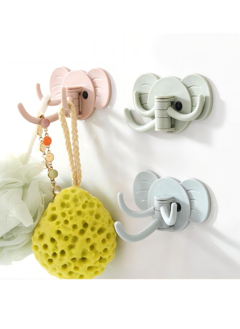 Y&D 9pcs Elephant Swivel Adhesive Hooks Self Decorative and Durable Wall Hangers for Hanging Key Towel No Punching Required Extra Large Load-bearing Three Colors x3  - Image 1