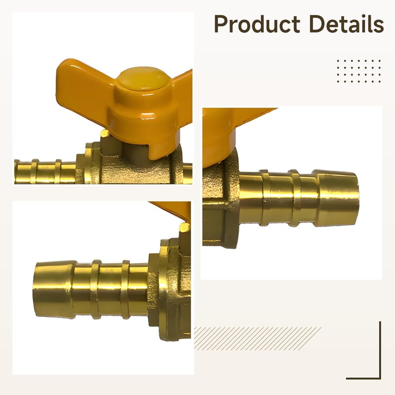 Dual-Port Shut-Off Brass Gas Clique With Butterfly Handle, 1/2 In, Corrosion Resistant, Compact 2.76 In / 70 Mm Length - Image 5