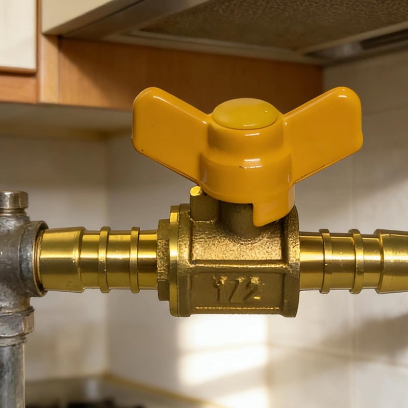 Dual-Port Shut-Off Brass Gas Clique With Butterfly Handle, 1/2 In, Corrosion Resistant, Compact 2.76 In / 70 Mm Length - Image 2