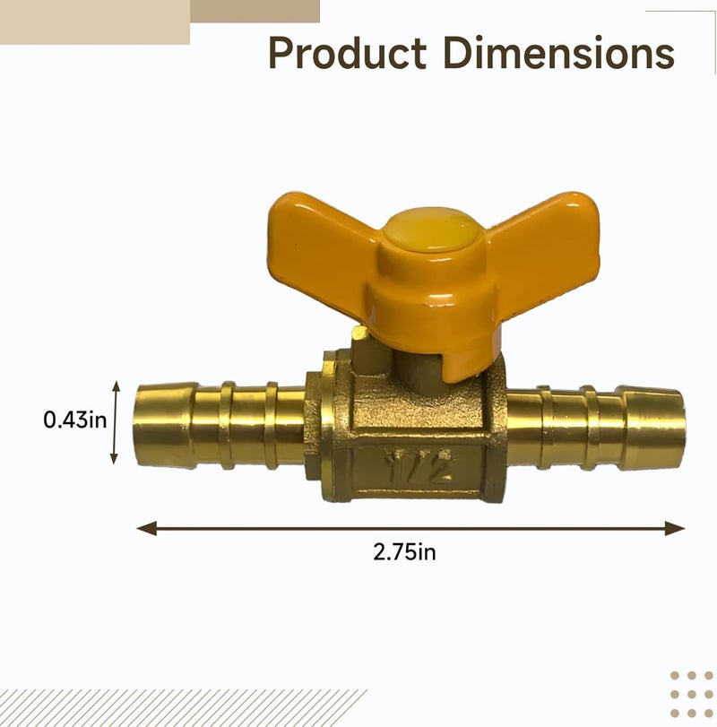 Dual-Port Shut-Off Brass Gas Clique With Butterfly Handle, 1/2 In, Corrosion Resistant, Compact 2.76 In / 70 Mm Length - Image 3