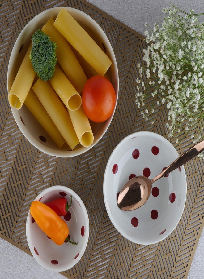 BLACKCARROT أوعية سيراميك بورسلين بلاك كاروت، سعة 750 مل لكل وعاء، قطعتان | طقم أوعية آمن للاستخدام في الميكروويف | خالٍ من رماد العظام | وعاء سلطة سيراميك | وعاء معكرونة سيراميك | طقم أوعية من قطعتين (أبيض وأحمر منقط) - Image 3