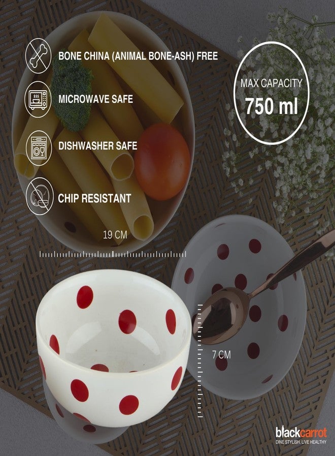 BLACKCARROT أوعية سيراميك بورسلين بلاك كاروت، سعة 750 مل لكل وعاء، قطعتان | طقم أوعية آمن للاستخدام في الميكروويف | خالٍ من رماد العظام | وعاء سلطة سيراميك | وعاء معكرونة سيراميك | طقم أوعية من قطعتين (أبيض وأحمر منقط) - Image 4
