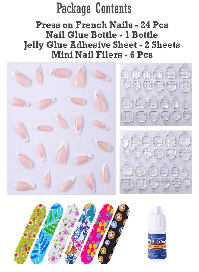 STORE 2508 Store2508 Press on French Nails Coffin Set 24 Pcs With Nail Glue & Nail Buffers - Image 5