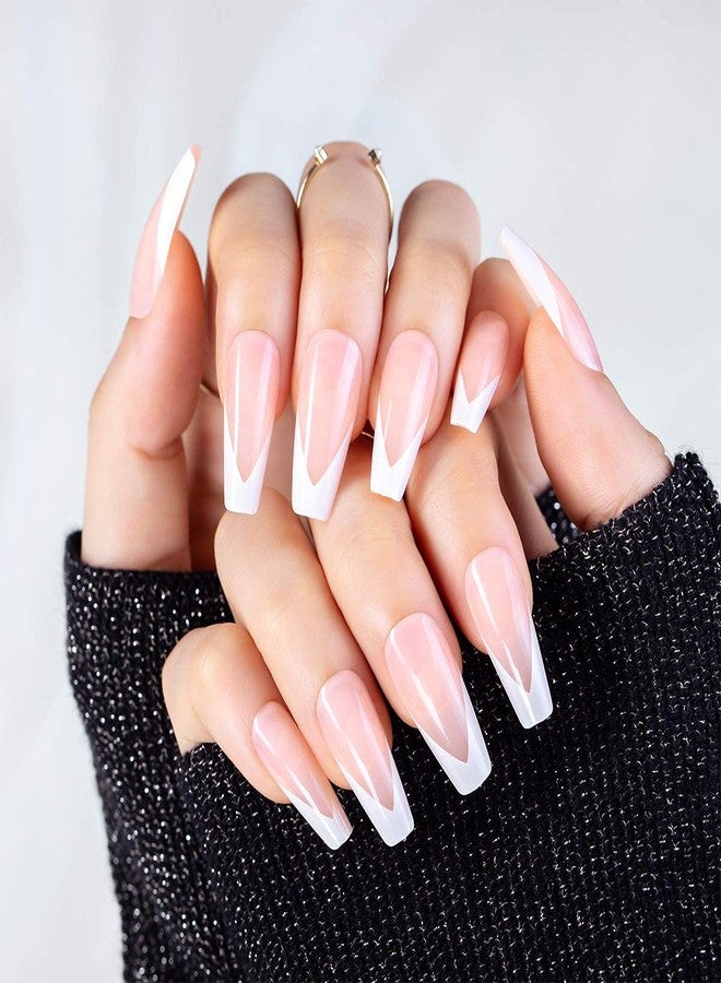 STORE 2508 Store2508 Press on French Nails Coffin Set 24 Pcs With Nail Glue & Nail Buffers - Image 3