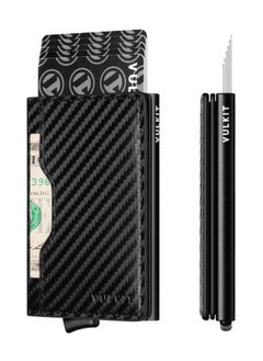VULKIT Pop Up Wallet Credit Card Holder With Leather Slots Rfid Blocking Metlal Bank Card Case For Men Or Women(Carbon Black)  - Image 1