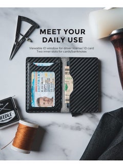 VULKIT Pop Up Wallet Credit Card Holder With Leather Slots Rfid Blocking Metlal Bank Card Case For Men Or Women(Carbon Black)  - Image 4