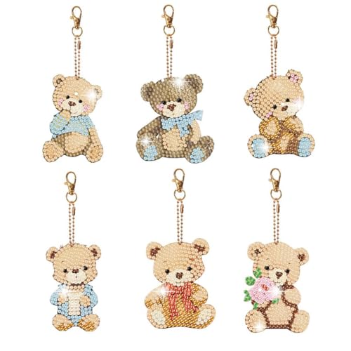 JBTM24 Diamond Painting Keychains Kits Double Sided Diamond Art Keyrings for Adults DIY Art Key Rings Ornaments Kits Bear - Image 1