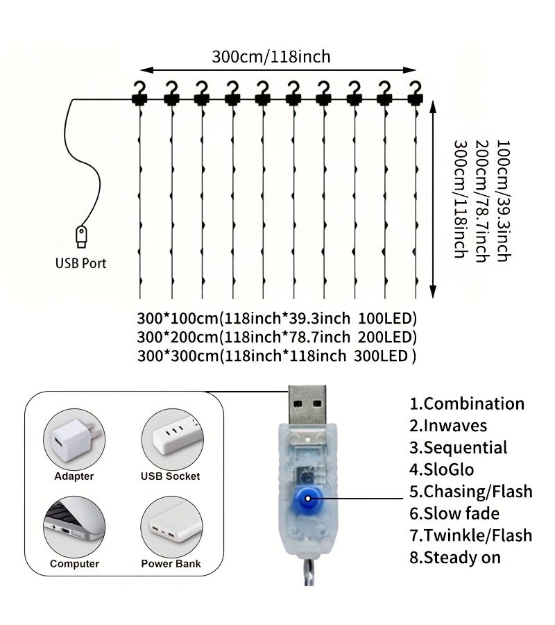 ضوء ليد ملون صغير بطول 118 بوصة، يعمل بتقنية USB، مع 3 أوضاع لحفلات الزينة المنزلية - Image 3
