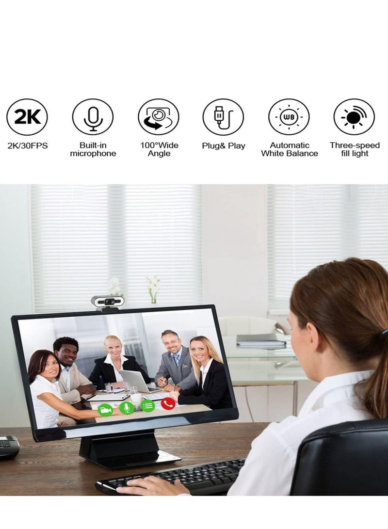 YUNSYE 4K Webcam, Web Camera with Microphone and Fill Light, HD Autofocus Computer Camera with Privacy Cover and Tripod Stand Streaming Webcam,Plug&Play USB Wbcam for Pc Laptop Desktop Video Calling - Image 3