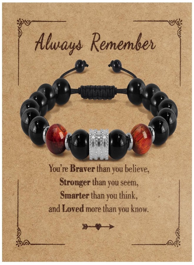 Hamoery Bracelets for Men Natural Tiger Eye Stone Beads Braided Rope Bracelet Gift for Dad Husband Brother(AlwaysRemember) - Image 1