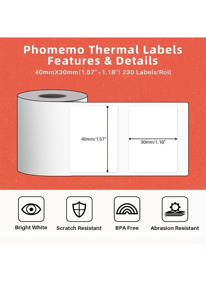 فوميمو 4 علب من الملصقات الحرارية لطابعات M220، M120، M110، و M200، بحجم 40 مم × 30 مم، ملصقات ذاتية اللصق للأسعار والباركود - Image 2