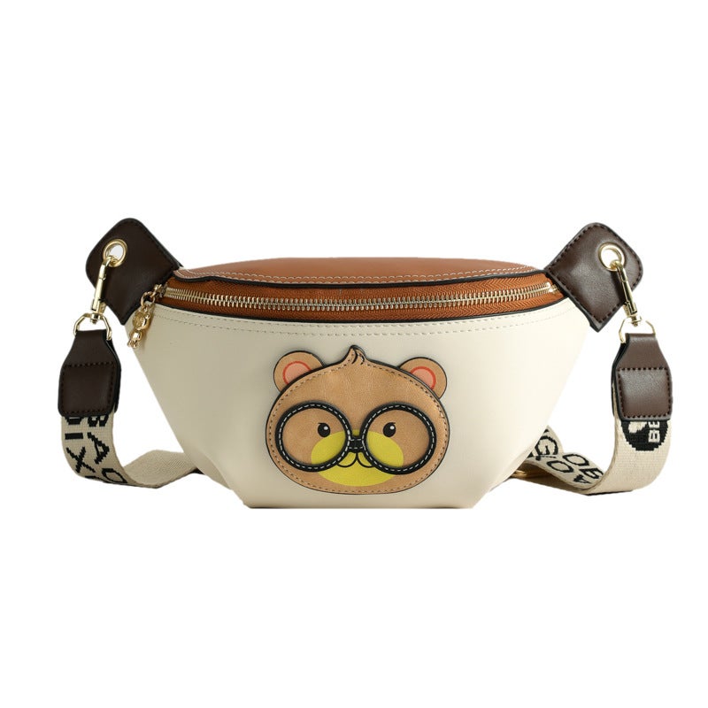Women's Bear Design Chest Bag PU Leather Zipper Crossbody Shoulder Bag - Image 1