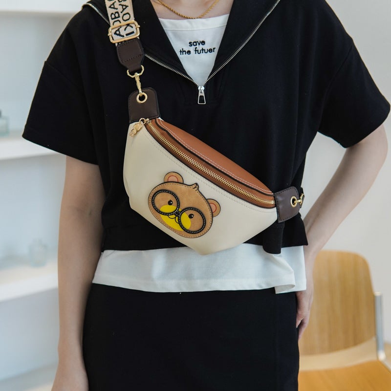 Women's Bear Design Chest Bag PU Leather Zipper Crossbody Shoulder Bag - Image 4