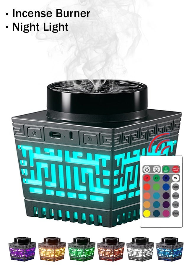 New Style - Hollow Design USB Type-C Electric Arabian Incense Burner Home Decoration with 16 Colored Lights Remote Control and Auto-Stop Bukhoor Incense Burner - Image 1