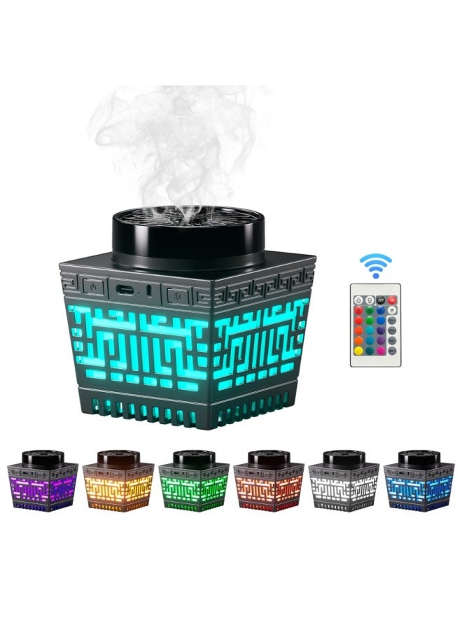 New Style - Hollow Design USB Type-C Electric Arabian Incense Burner Home Decoration with 16 Colored Lights Remote Control and Auto-Stop Bukhoor Incense Burner - Image 2