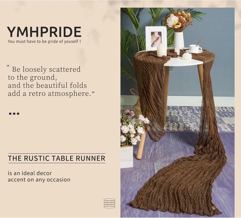 YMHPRIDE 2 Packs Cheesecloth Table Runner Brown, 90x300cm Rustic Gauze Fabric Boho Table Runner, Cheesecloth Wedding Table Decor for Wedding Party Bridal Shower Table Decorations - Image 4