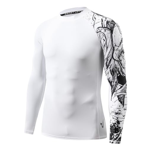 ADOREISM Long Sleeve Rash Guard for Men UPF 50+ Quick-Dry Compression Swim Shirt (White Eagle, S) - Image 1
