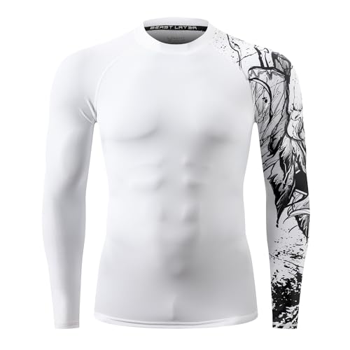ADOREISM Long Sleeve Rash Guard for Men UPF 50+ Quick-Dry Compression Swim Shirt (White Eagle, S) - Image 2