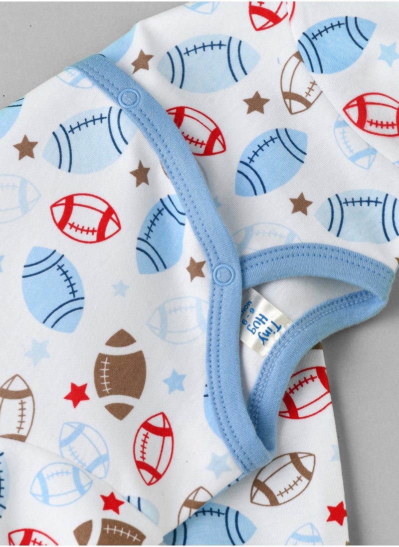 Tiny Hug - Baby Boy White Football Onesie - Image 1