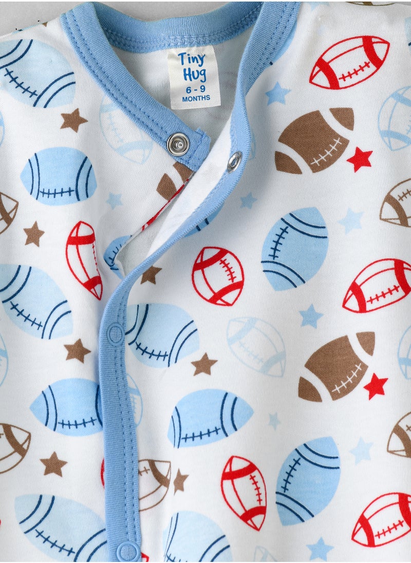 Tiny Hug - Baby Boy White Football Onesie - Image 1