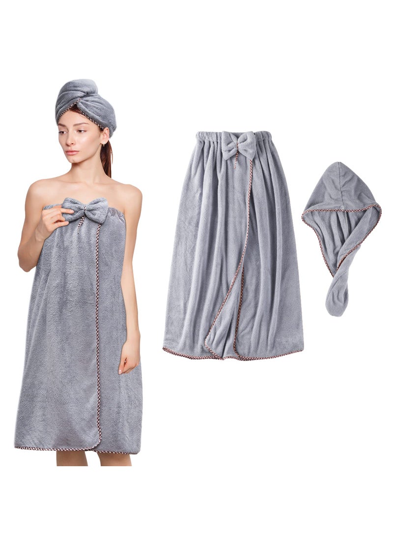 KOIKEY KOIKEY Women Bath Wrap Hair Towel  Adjustable Luxury Microfiber Soft Towels for Shower After Body Cover Super Absorbent to Quick Drying Hair and Body Grey 