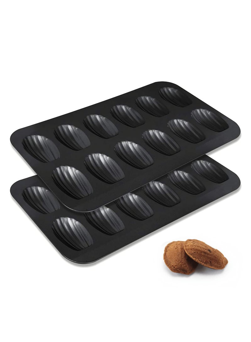 Non-stick coating shell cake pan mold making, thickened carbon steel 12pcs spherical scalloped madeleine cookie mold pans for oven baking Dim Sum mold 2pcs set - Image 1