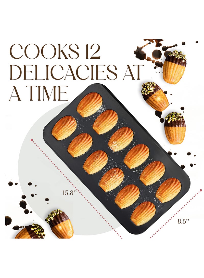 Non-stick coating shell cake pan mold making, thickened carbon steel 12pcs spherical scalloped madeleine cookie mold pans for oven baking Dim Sum mold 2pcs set - Image 4