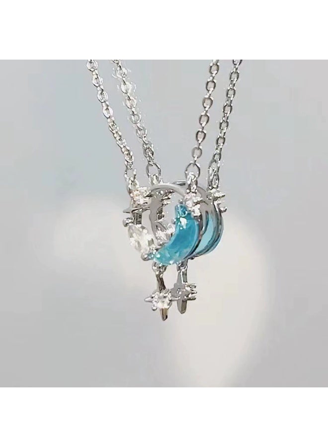 Goolsky Blue Star Moon Necklace for Women – Trendy Minimalist Collar Chain, Star Moon Motifs Blue Accents Adjustable Chain, Daily Wear Beach Vacation Gift - Image 1