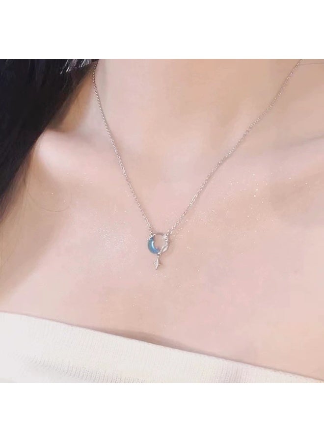 Goolsky Blue Star Moon Necklace for Women – Trendy Minimalist Collar Chain, Star Moon Motifs Blue Accents Adjustable Chain, Daily Wear Beach Vacation Gift - Image 4
