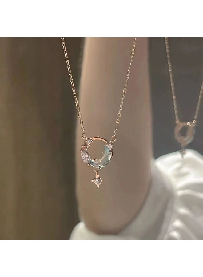 Goolsky Blue Star Moon Necklace for Women – Trendy Minimalist Collar Chain, Star Moon Motifs Blue Accents Adjustable Chain, Daily Wear Beach Vacation Gift - Image 2