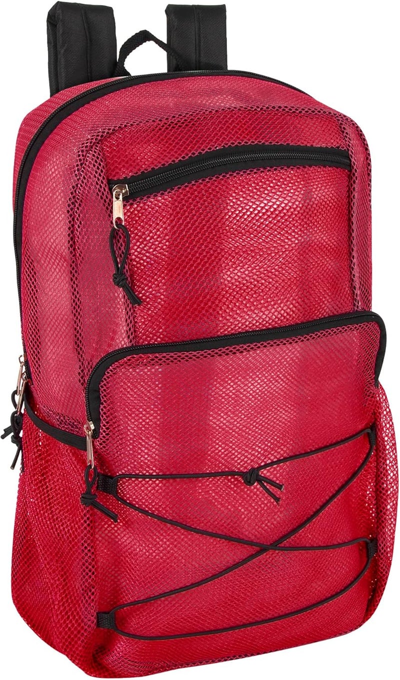 Trailmaker Deluxe See Through Mesh Backpack with Bungee Cord & Adjustable Padded Straps for Swimming, Travel (Red) - Image 1