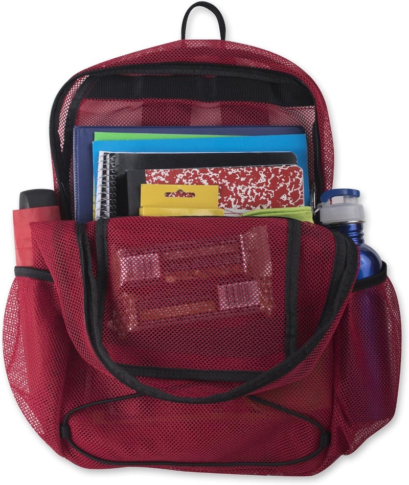 Trailmaker Deluxe See Through Mesh Backpack with Bungee Cord & Adjustable Padded Straps for Swimming, Travel (Red) - Image 4