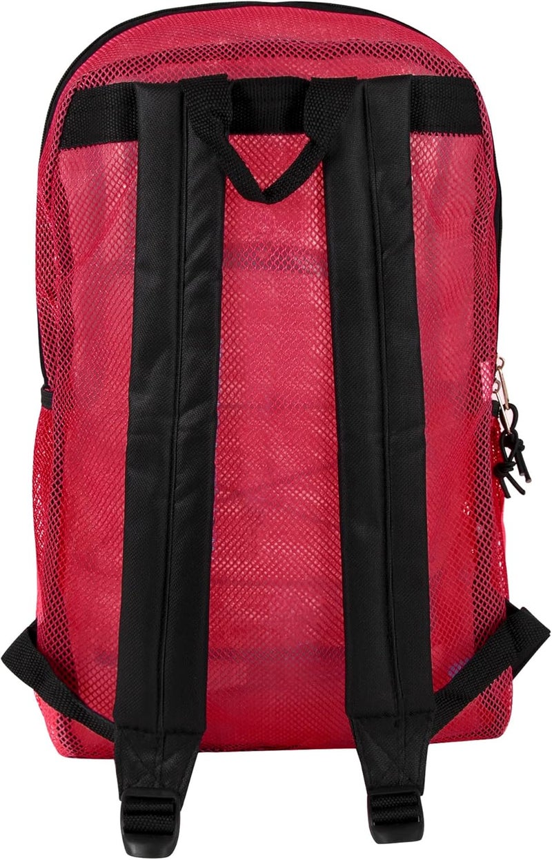Trailmaker Deluxe See Through Mesh Backpack with Bungee Cord & Adjustable Padded Straps for Swimming, Travel (Red) - Image 5